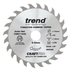 Trend CraftPo CSB/11524 Wood Thin Kerf Combination Circular Saw Blade For Cordless Saws 115 X 9.5mm 24T