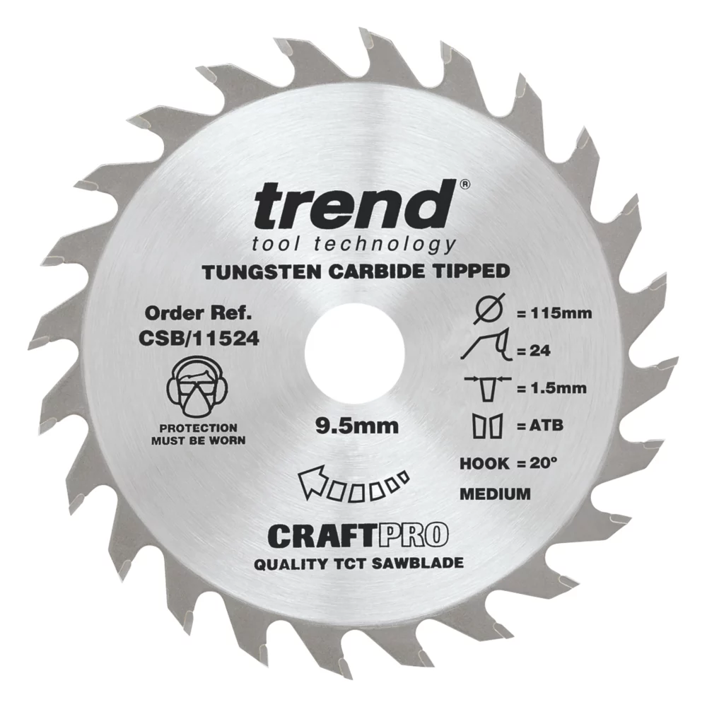 Trend CraftPo CSB/11524 Wood Thin Kerf Combination Circular Saw Blade For Cordless Saws 115 X 9.5mm 24T