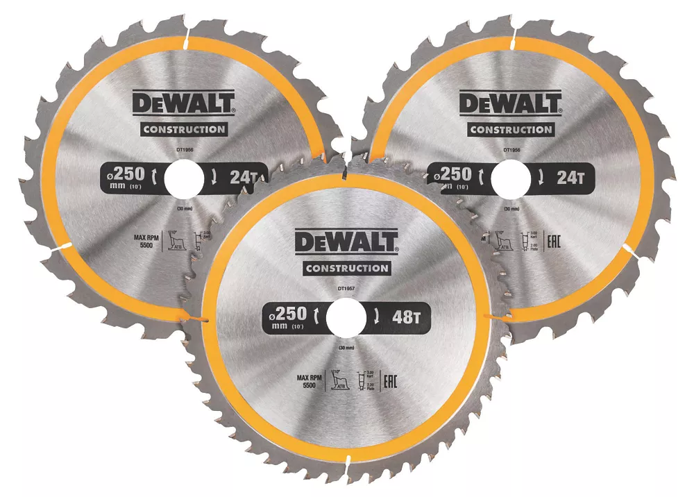 DeWalt Wood/Plastic Circular Saw Blade Set 250 X 30mm 24 / 48T 3 Pack