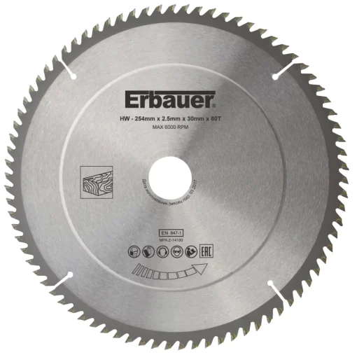 Erbauer Wood TCT Saw Blade 254 X 30mm 80T