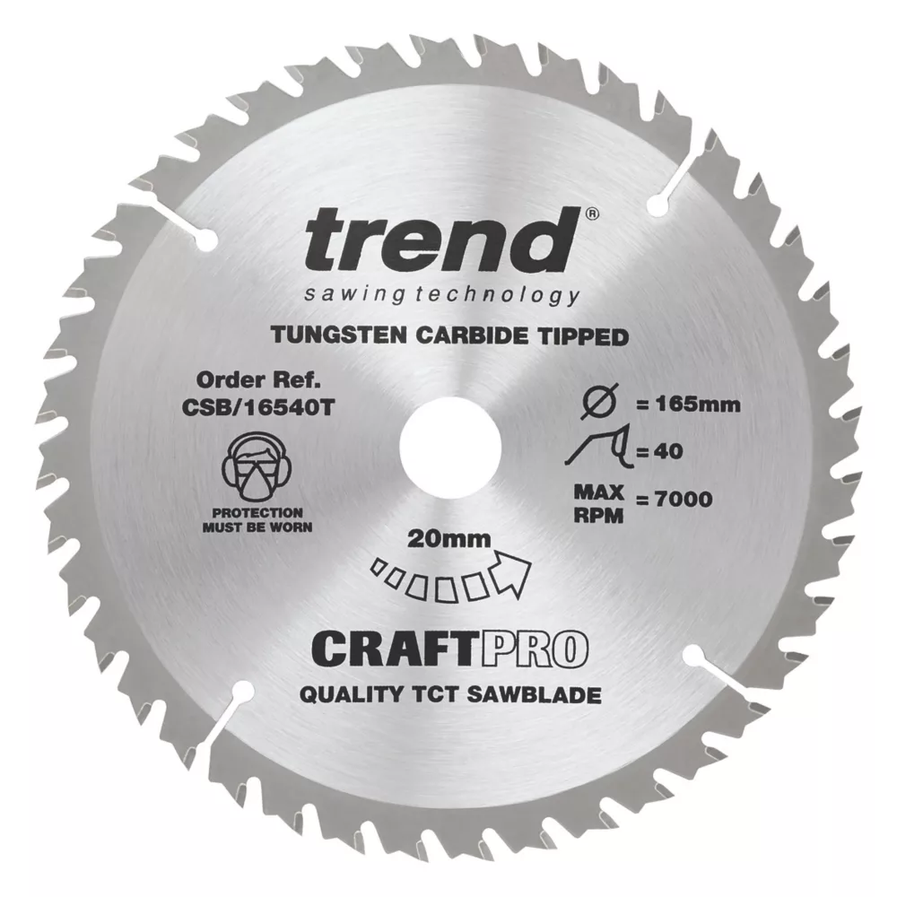 Trend CraftPo CSB/16540T Wood Thin Kerf Circular Saw Blade 165 X 20mm 40T
