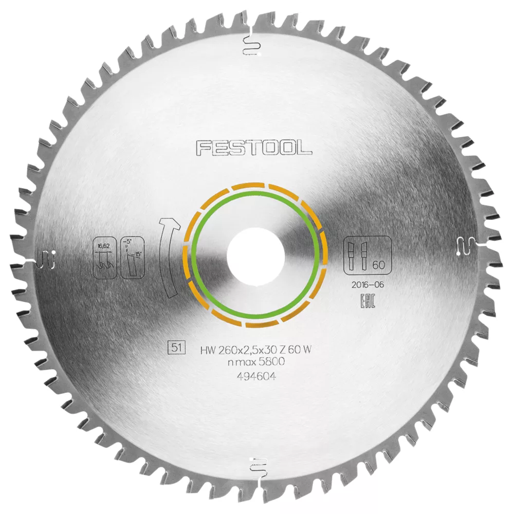 Festool Wood/Plastic TCT Circular Saw Blade 260 X 30mm 60T