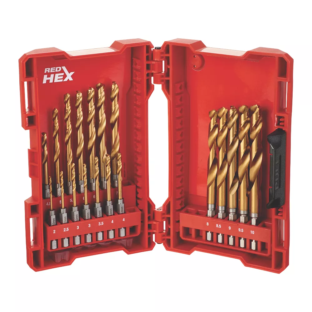 Milwaukee Hex Shank RedHex HSS Metal Drill Bit Set 19 Piece Set
