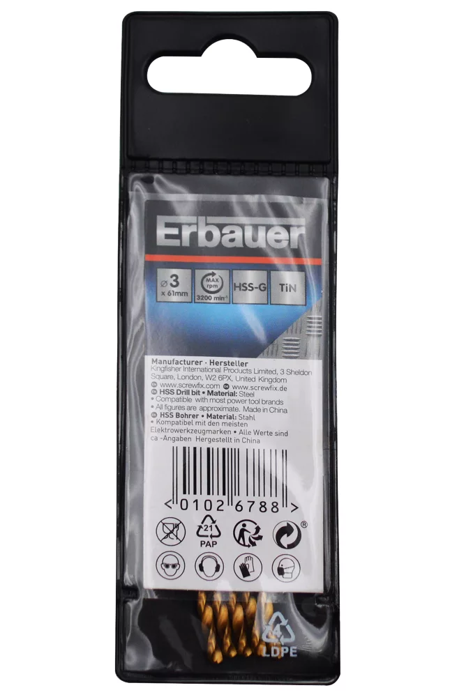 Erbauer Straight Shank Ground HSS Drill Bit 3 X 61mm 5 Pack - Image 2